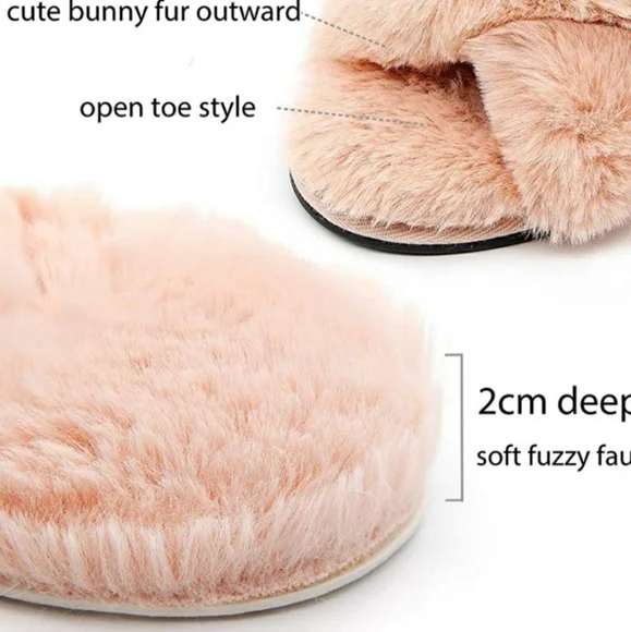 Slippers Faux Fluffy Fur Criss Cross Brand New - Picture 7 of 8